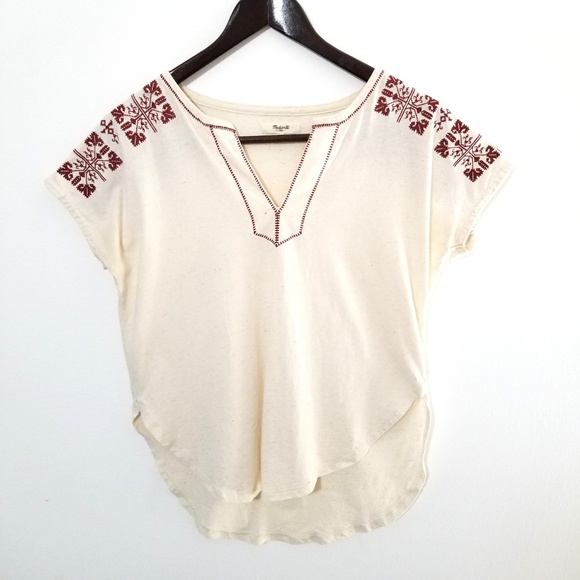 Madewell Embroidered Split Neck Top - Picture 2 of 8